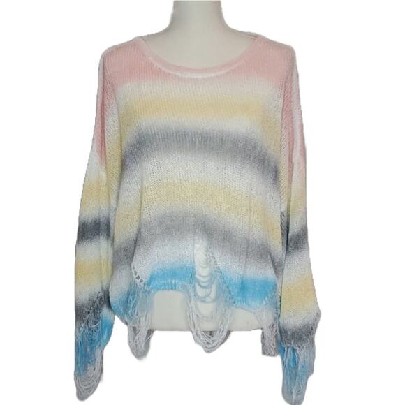 Pol Rainbow Sherbert Rugged Destructed Distressed Lightweight Sweater SZ M - Picture 1 of 6